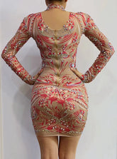 Shining Rhinestones Print Long Sleeve Short Dress